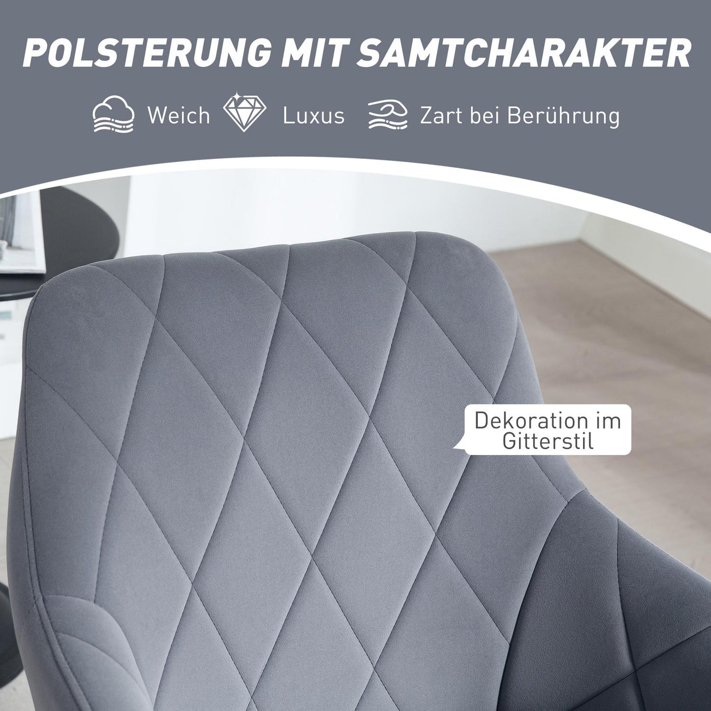 Velvet upholstered dining chair with armrests - steel grey