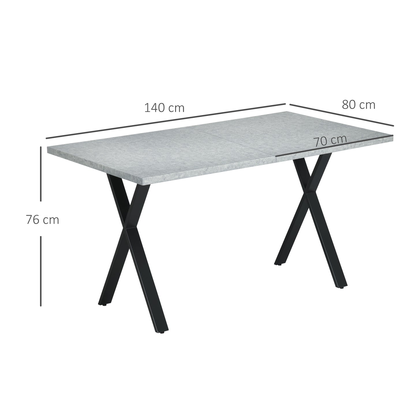 Dining table in gray stone look for 6 with steel legs