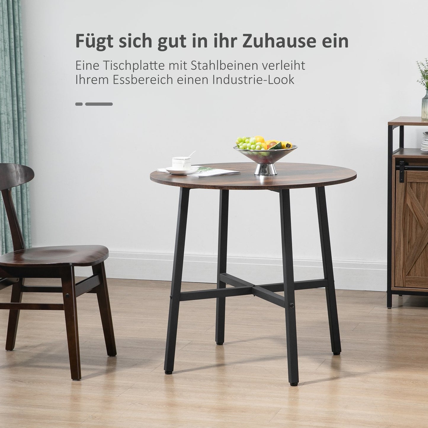 Steel dining table for 4, 80x80x76 cm, brown finish