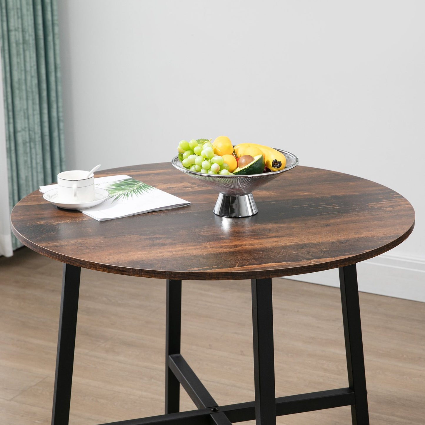 Steel dining table for 4, 80x80x76 cm, brown finish