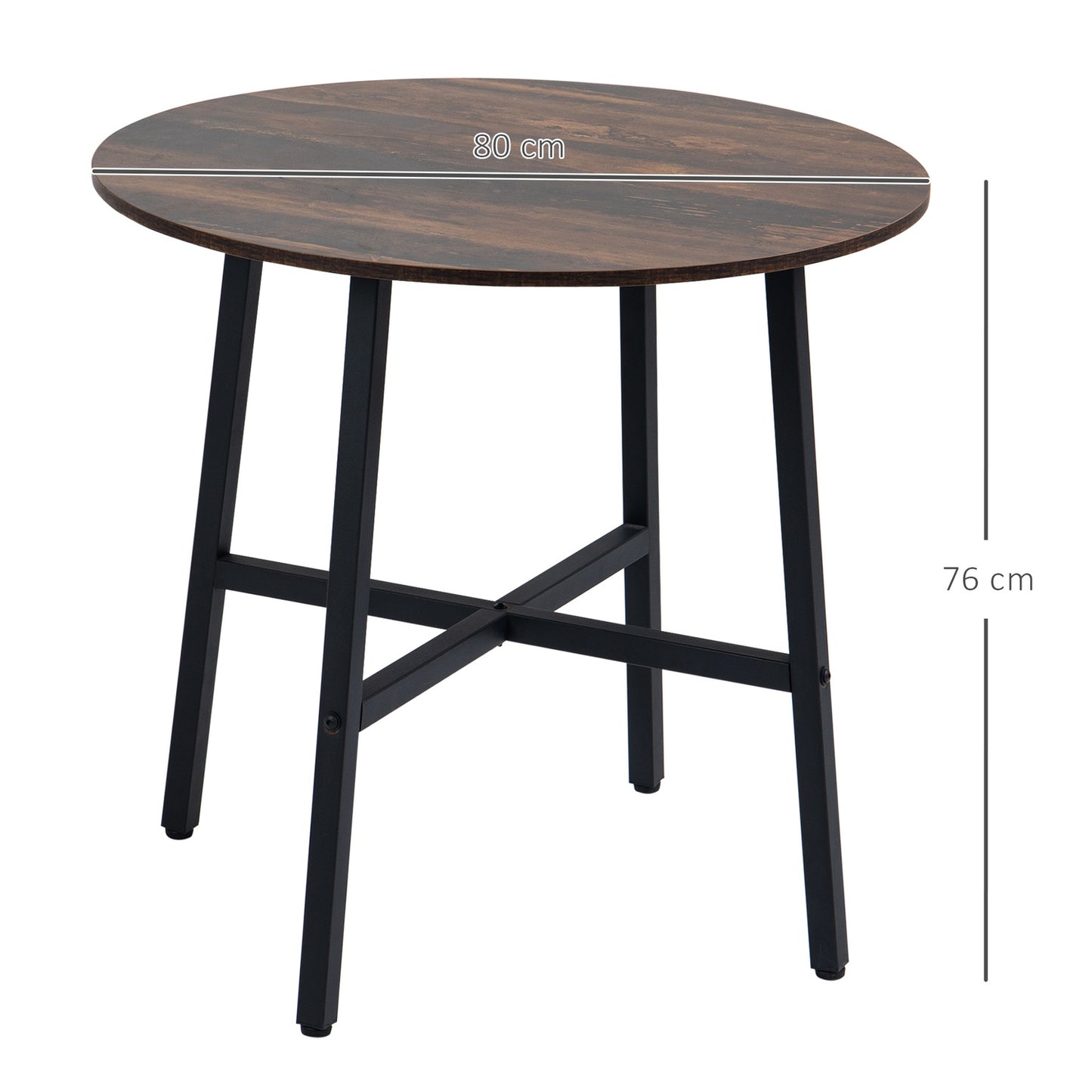 Steel dining table for 4, 80x80x76 cm, brown finish