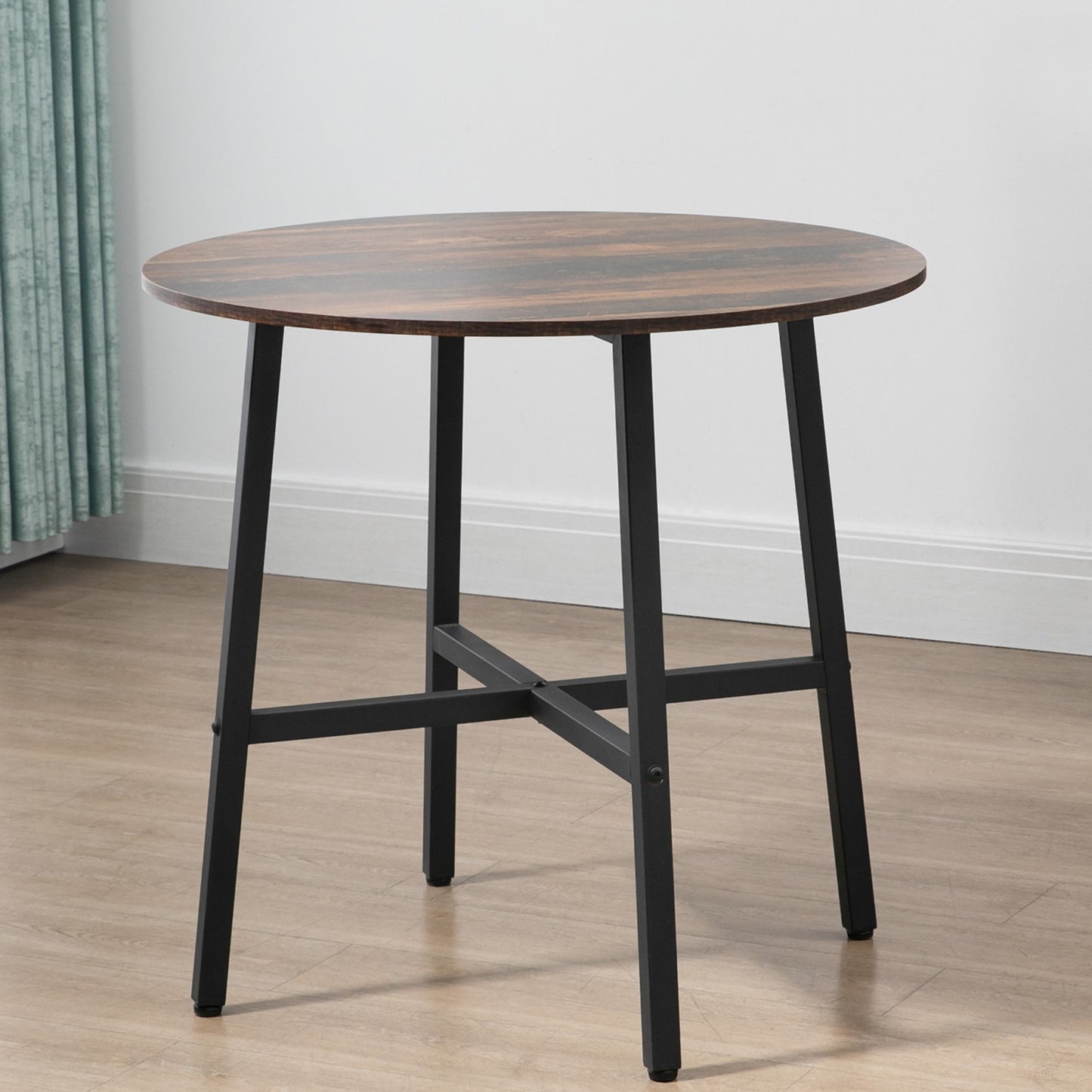 Steel dining table for 4, 80x80x76 cm, brown finish