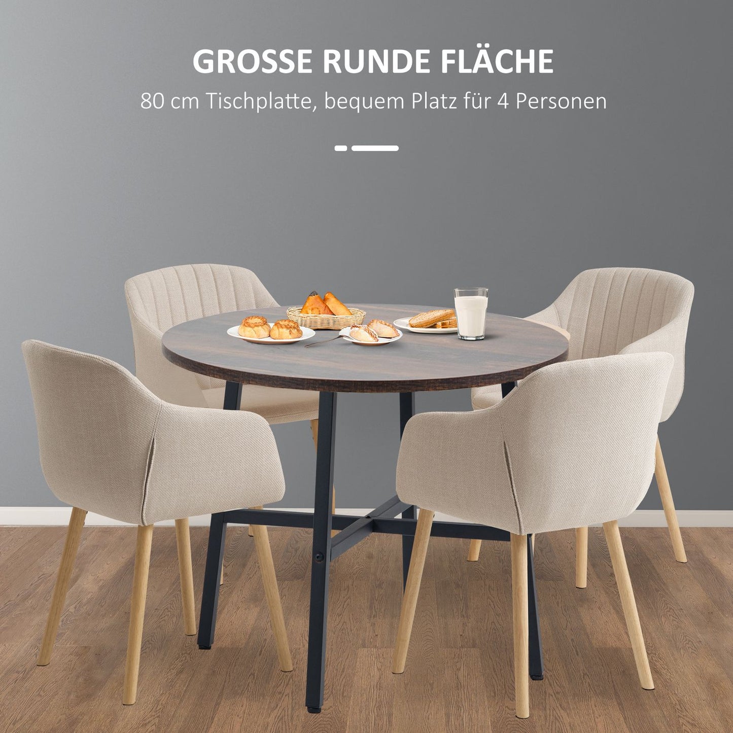 Steel dining table for 4, 80x80x76 cm, brown finish