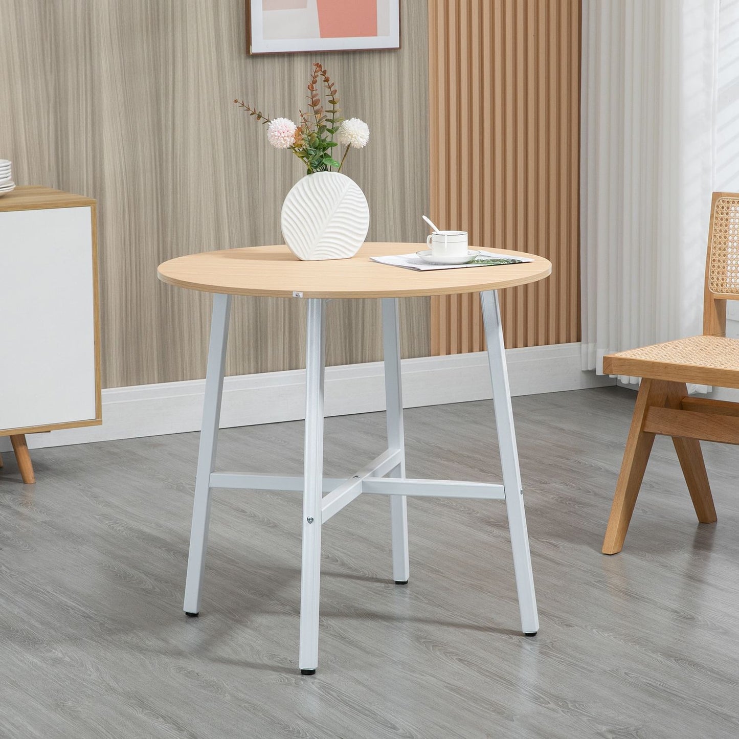 Modern dining table in steel and wood for 4, 80x80x76 cm