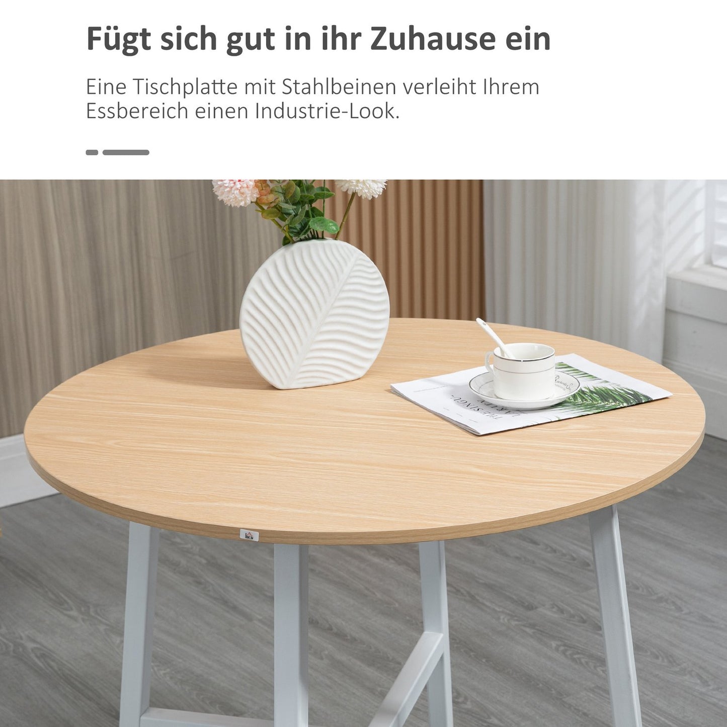 Modern dining table in steel and wood for 4, 80x80x76 cm