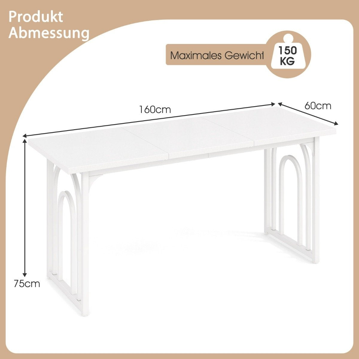 Dining room table wood 160 x 60 cm rectangular kitchen table with metal legs white
