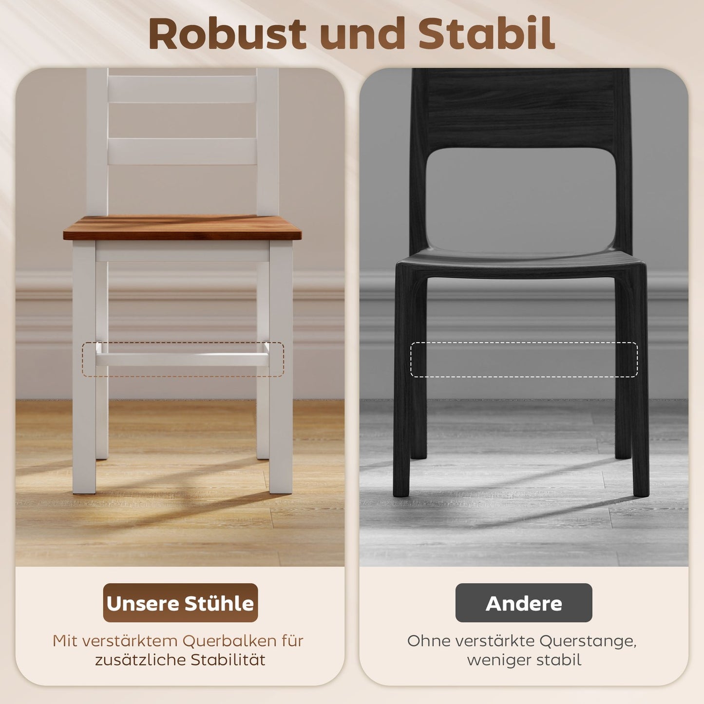 Dining set, dining table, 4 chairs, dining room set, pinewood, brown+white