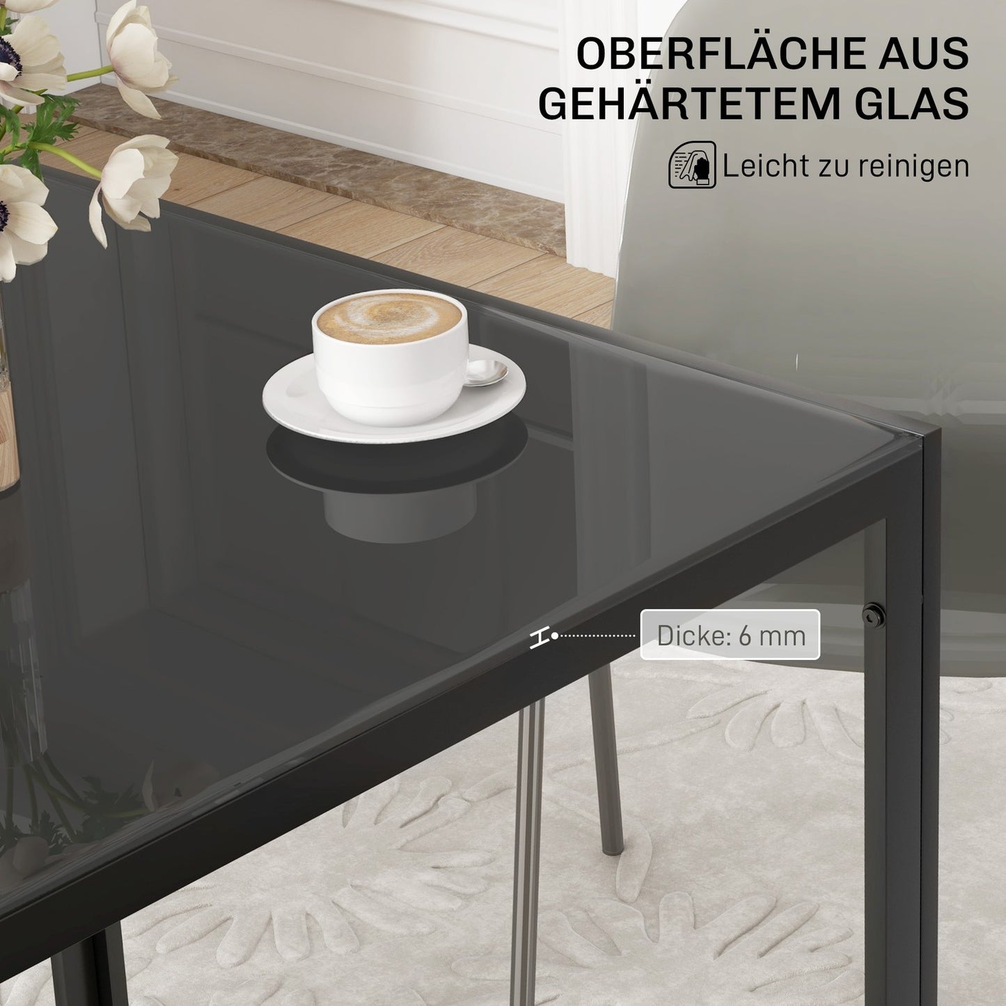 Square dining table in glass for 4.80 kg Capacity, Black