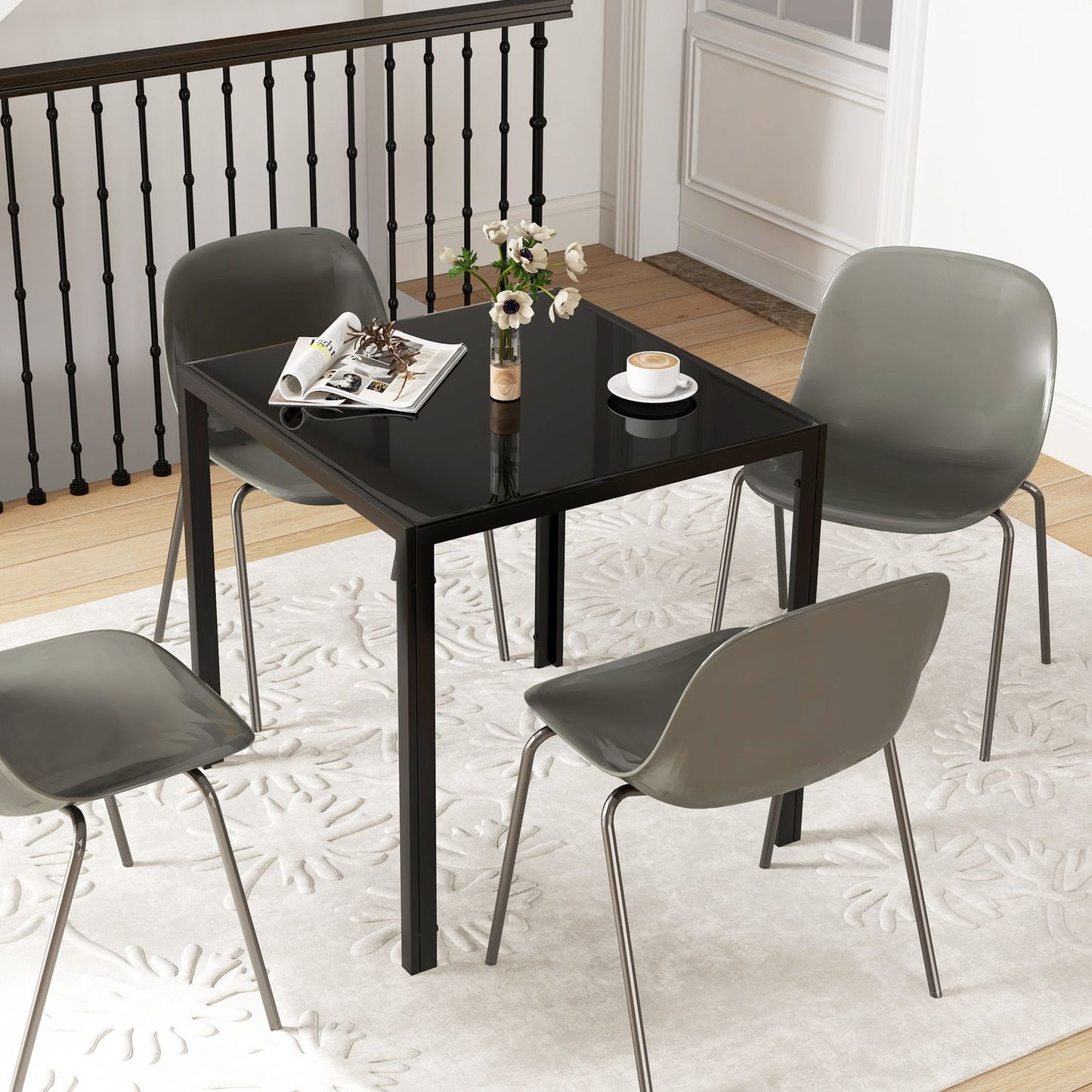 Square dining table in glass for 4.80 kg Capacity, Black