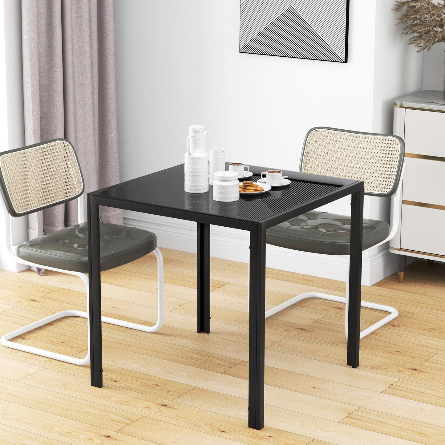Square dining table in glass for 4.80 kg Capacity, Black