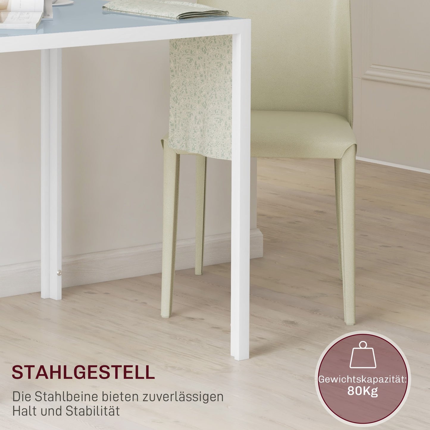 Square glass dining table for 4 - 75x75 cm, White