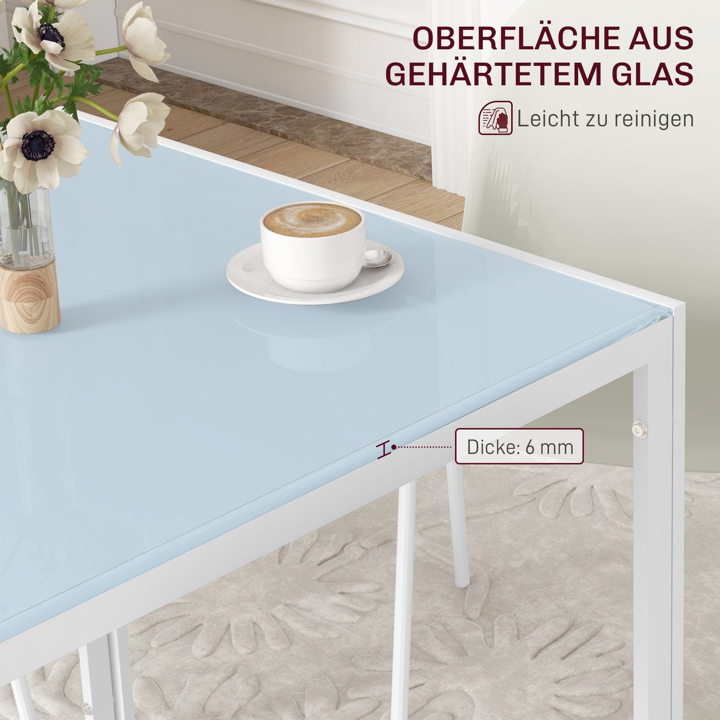 Square glass dining table for 4 - 75x75 cm, White