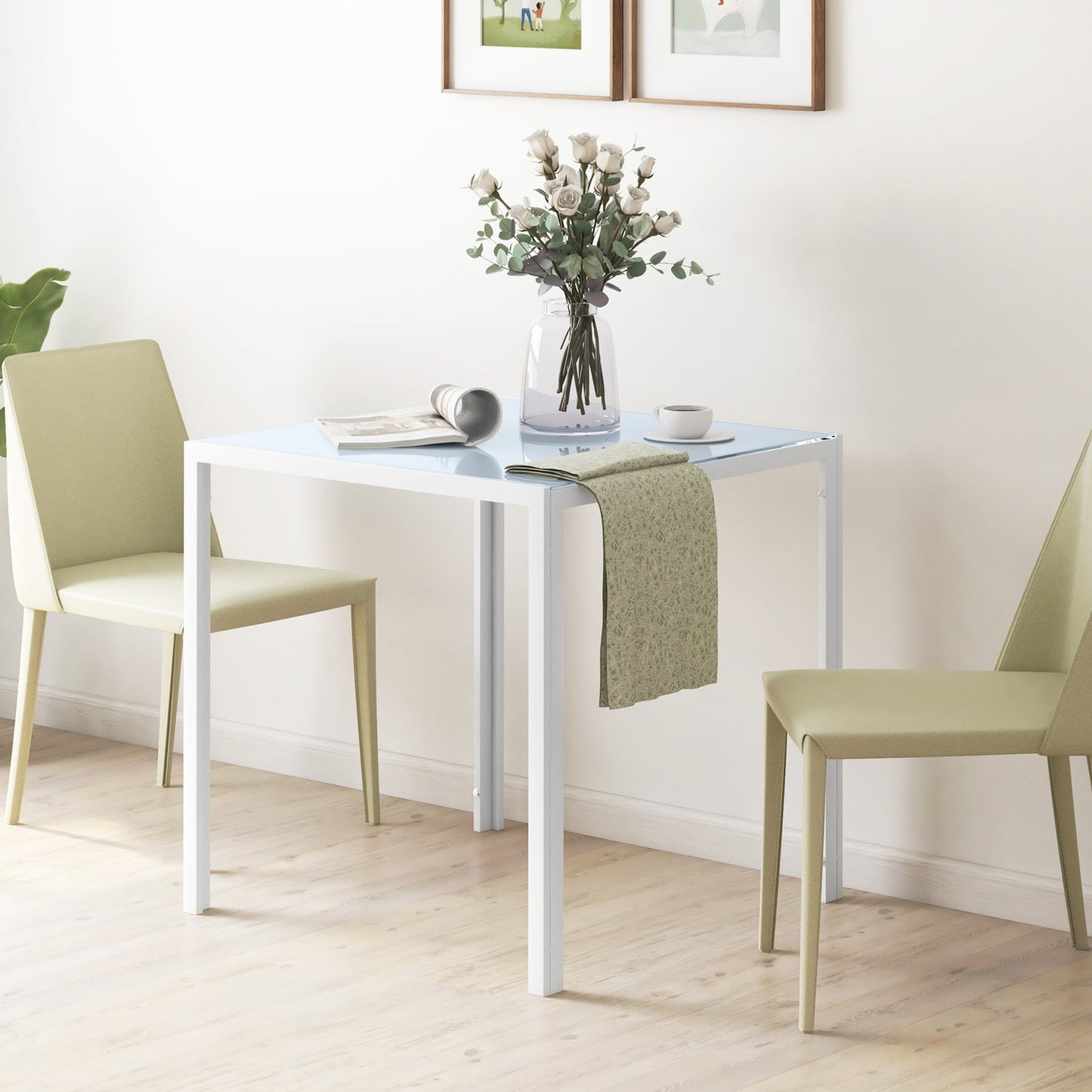 Square glass dining table for 4 - 75x75 cm, White