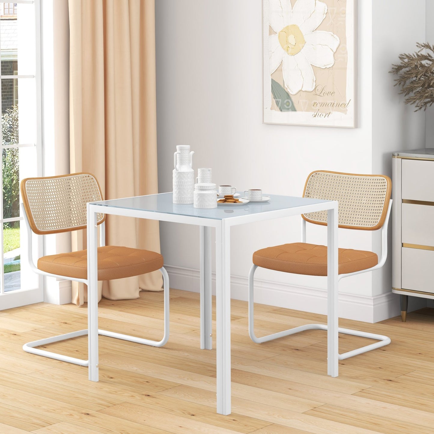 Square glass dining table for 4 - 75x75 cm, White