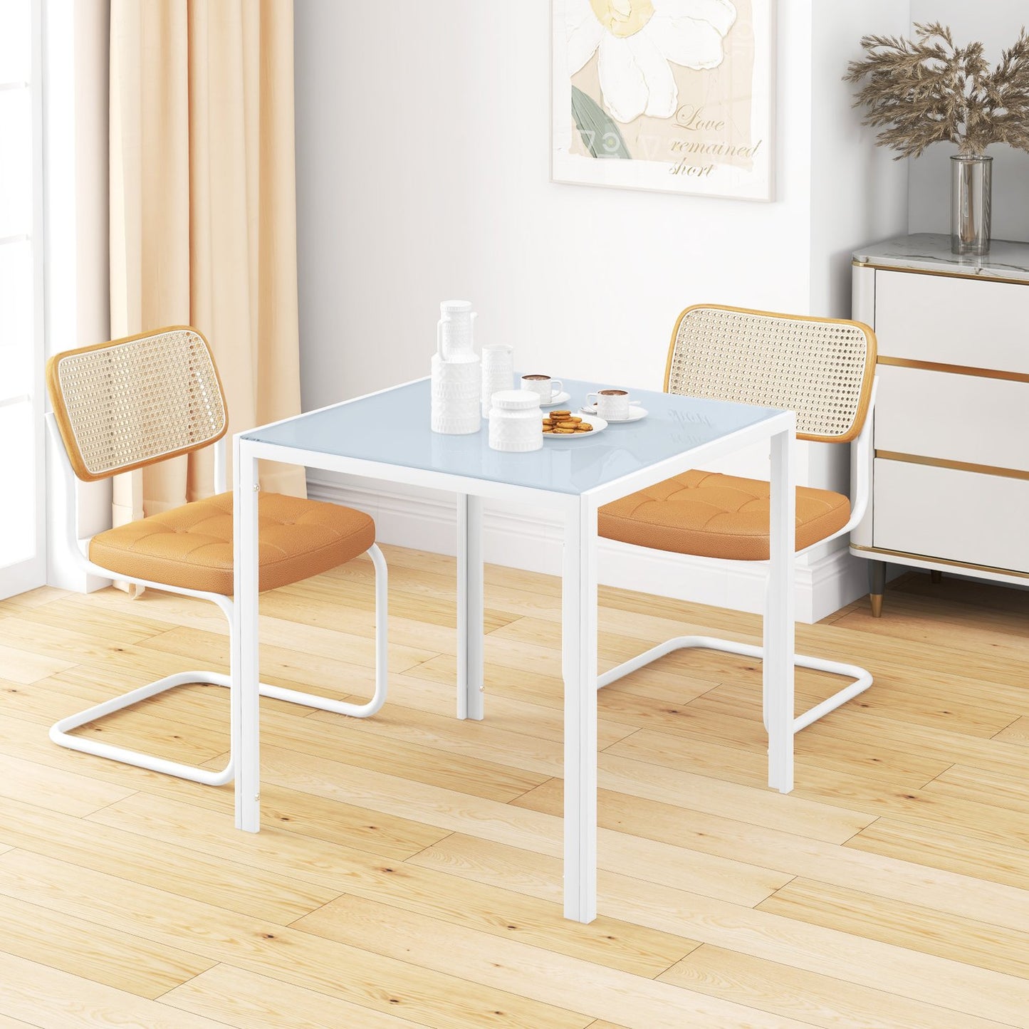 Square glass dining table for 4 - 75x75 cm, White