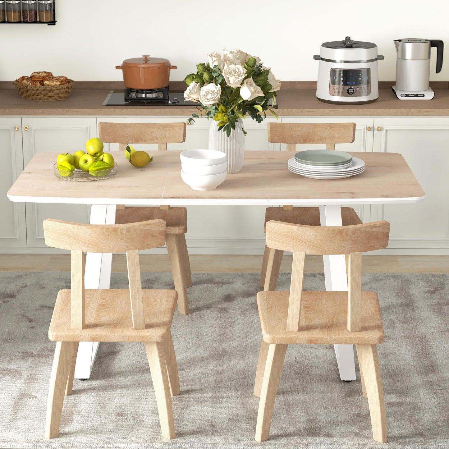 Extendable oak dining table, 4-6 seats, Steel frame