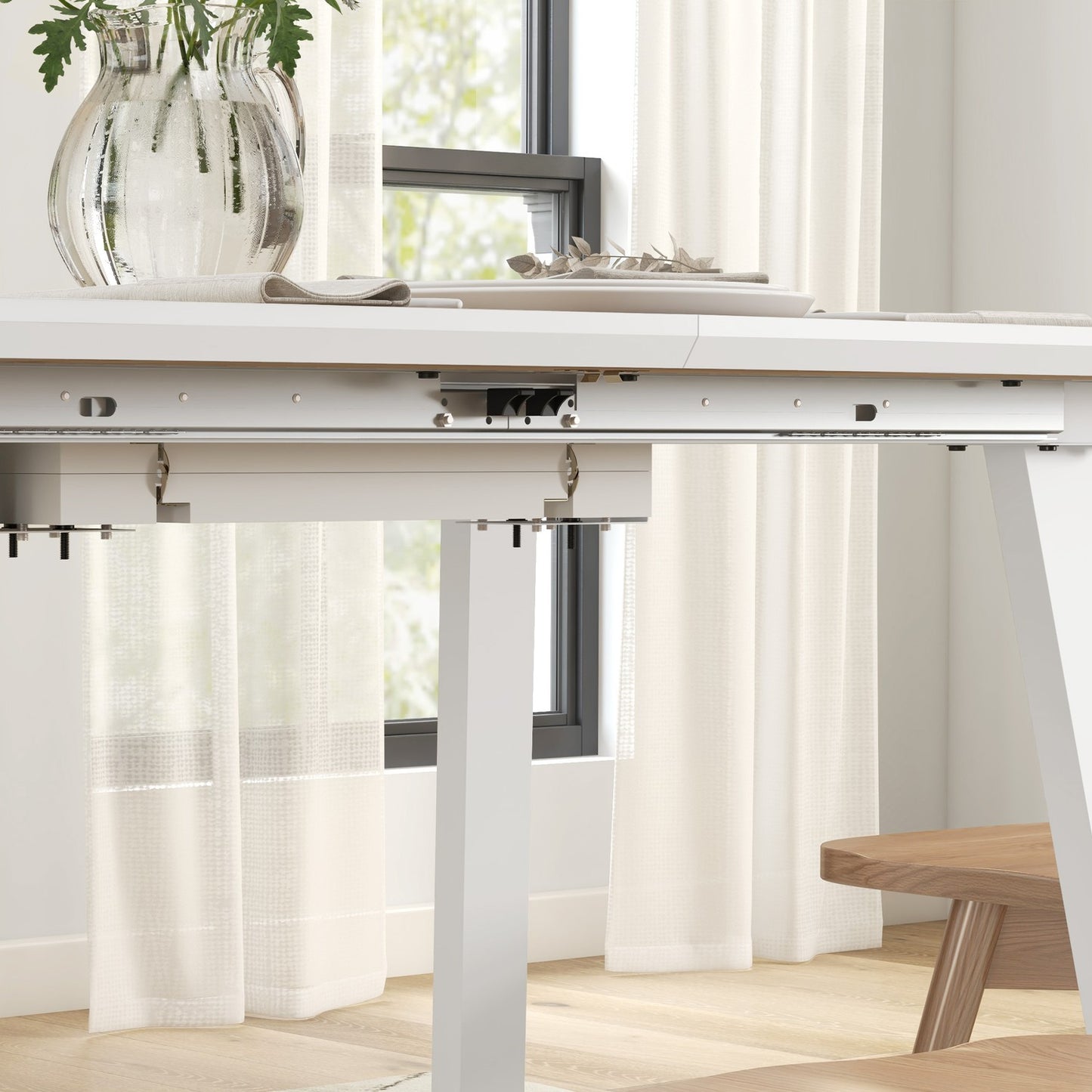 Extendable oak dining table, 4-6 seats, Steel frame