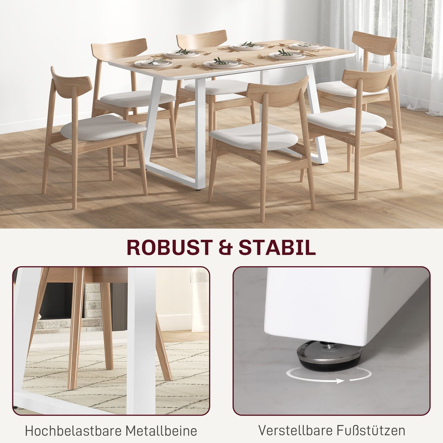 Extendable oak dining table, 4-6 seats, Steel frame