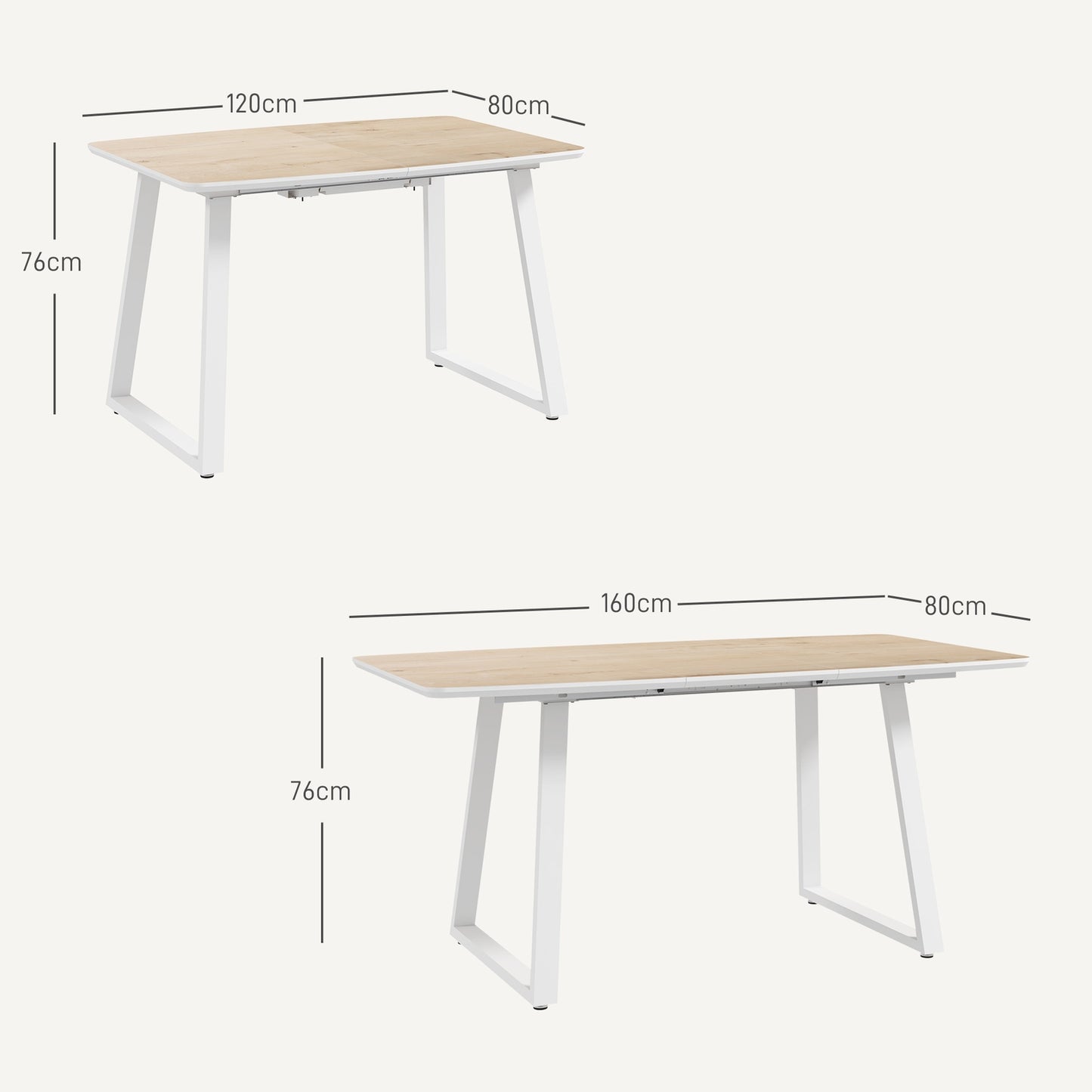 Extendable oak dining table, 4-6 seats, Steel frame