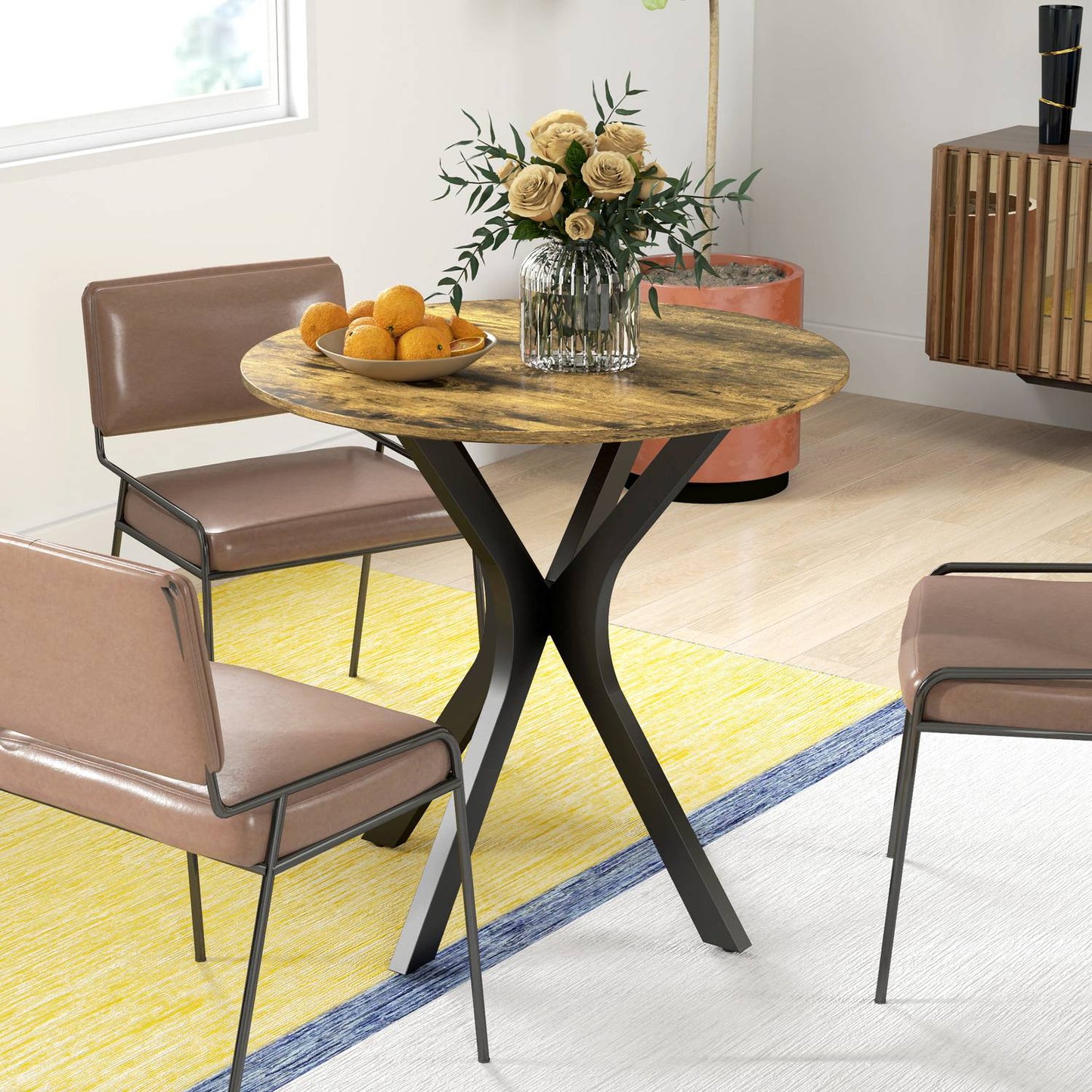 Round dining table, Modern Rustic Brown, Steel frame, Ø78 x 75 cm