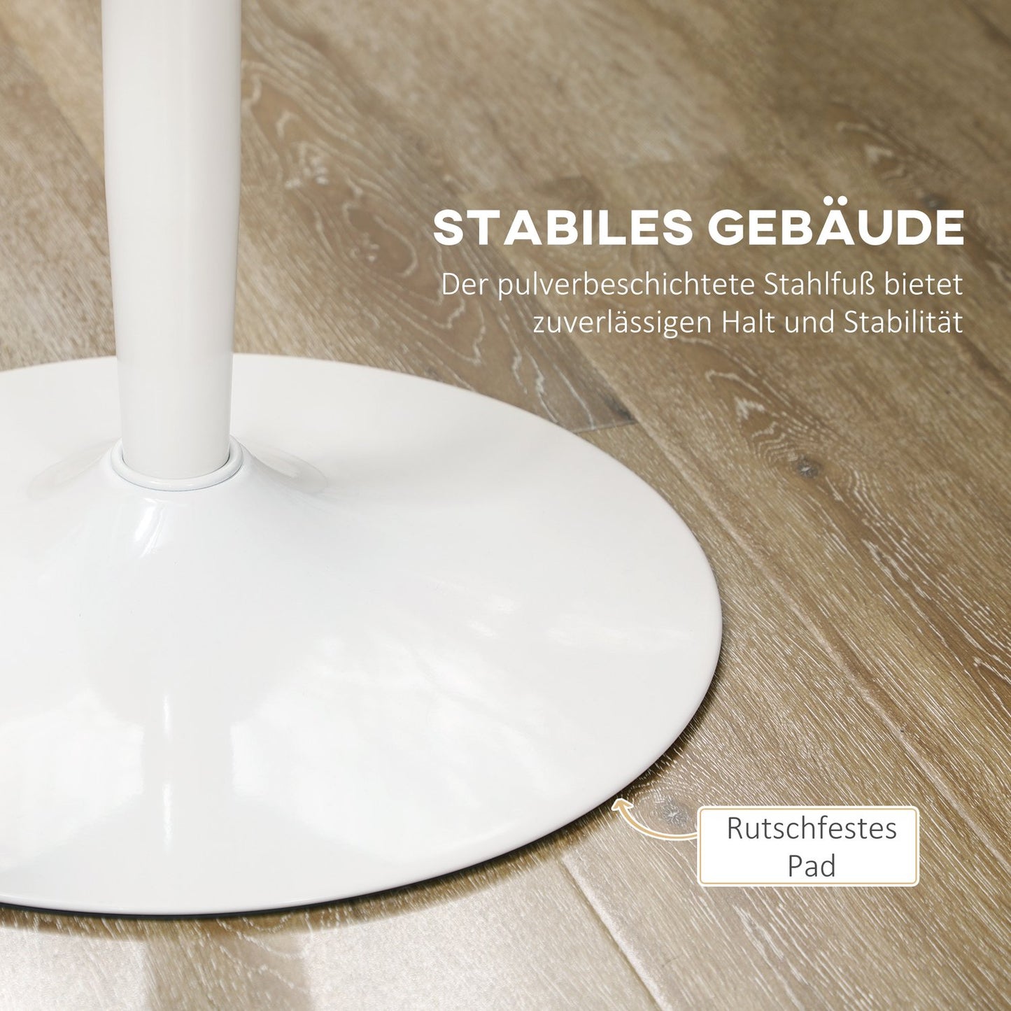 Round white dining table, modern steel leg, Ø80 x 75 cm