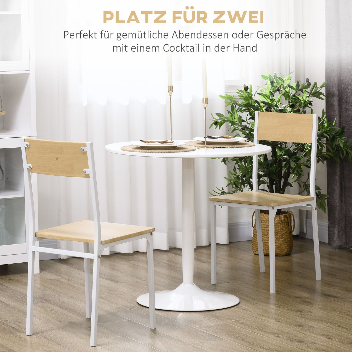 Round white dining table, modern steel leg, Ø80 x 75 cm