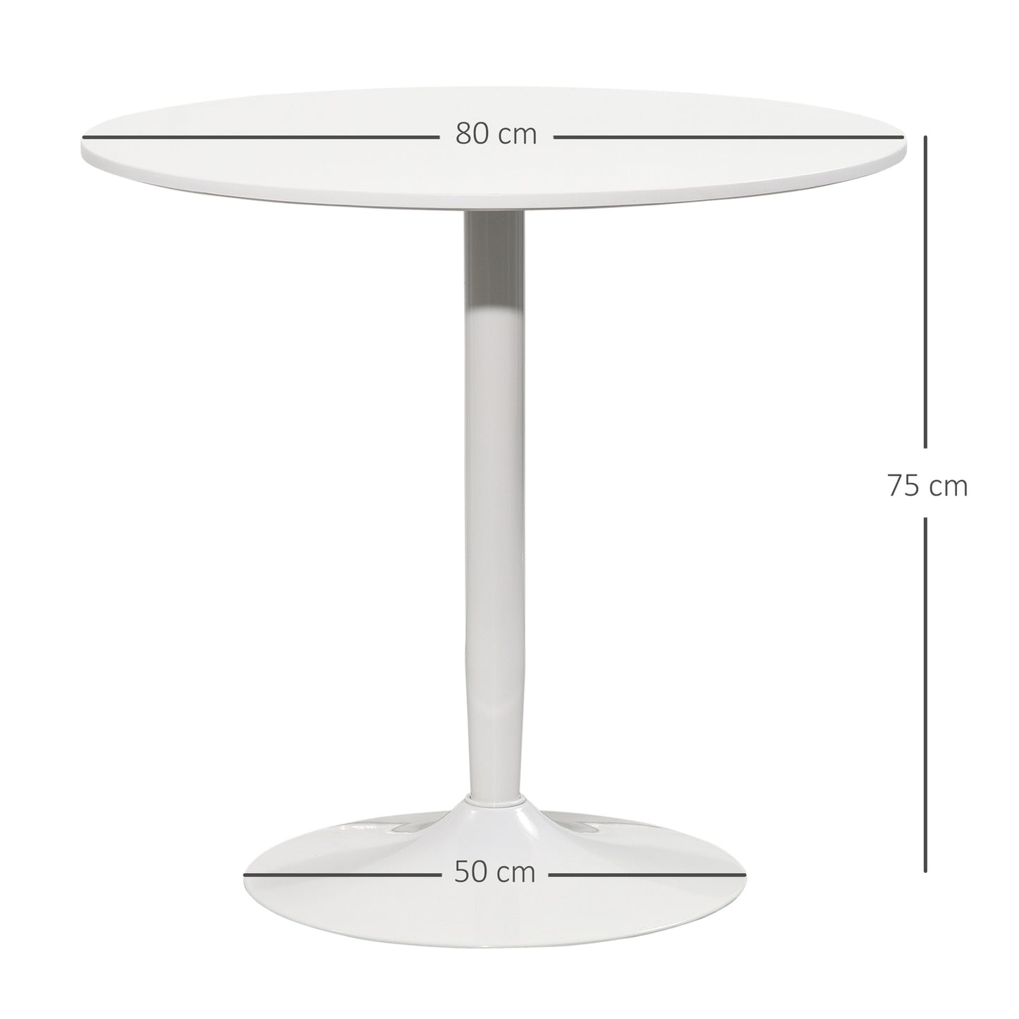 Round white dining table, modern steel leg, Ø80 x 75 cm