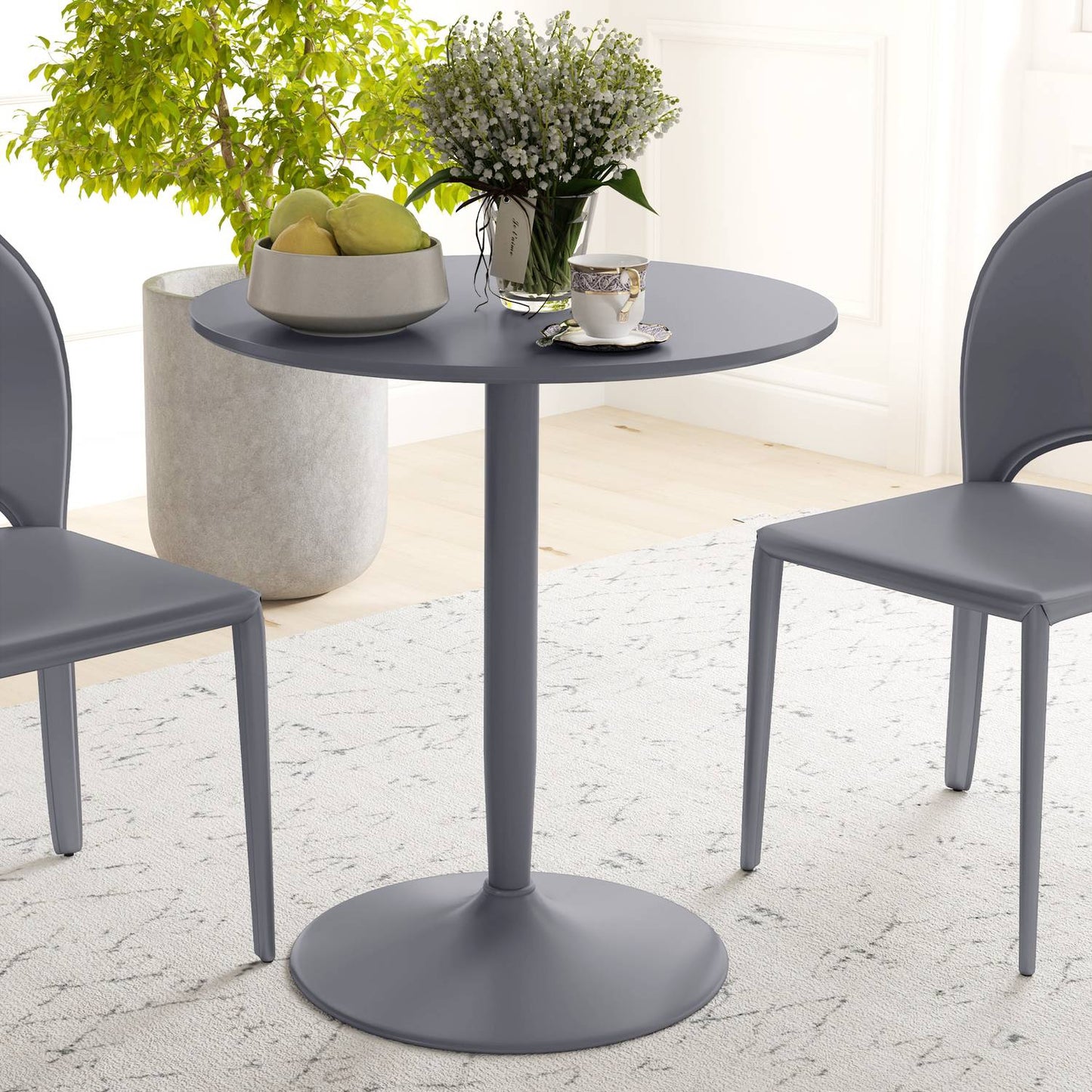 Round gray dining table for 2 - modern steel legs
