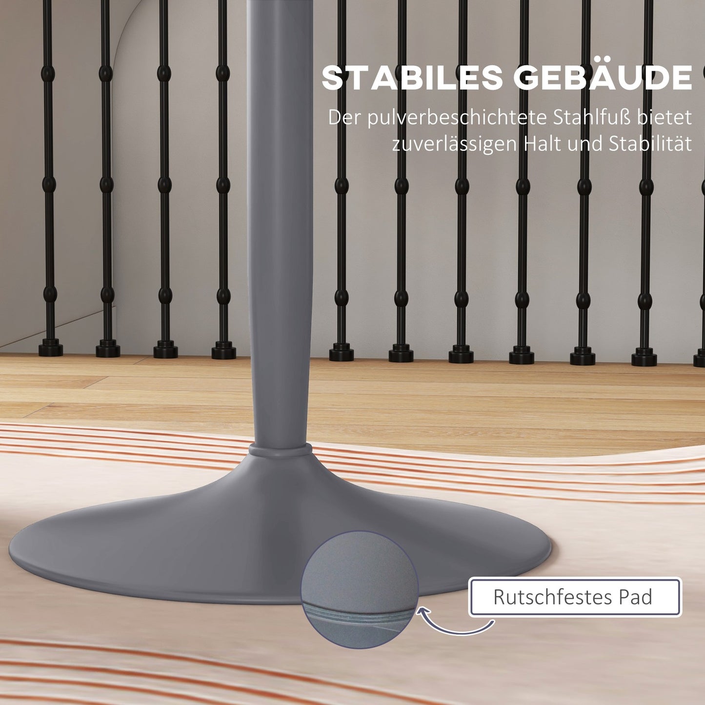 Round gray dining table for 2 - modern steel legs