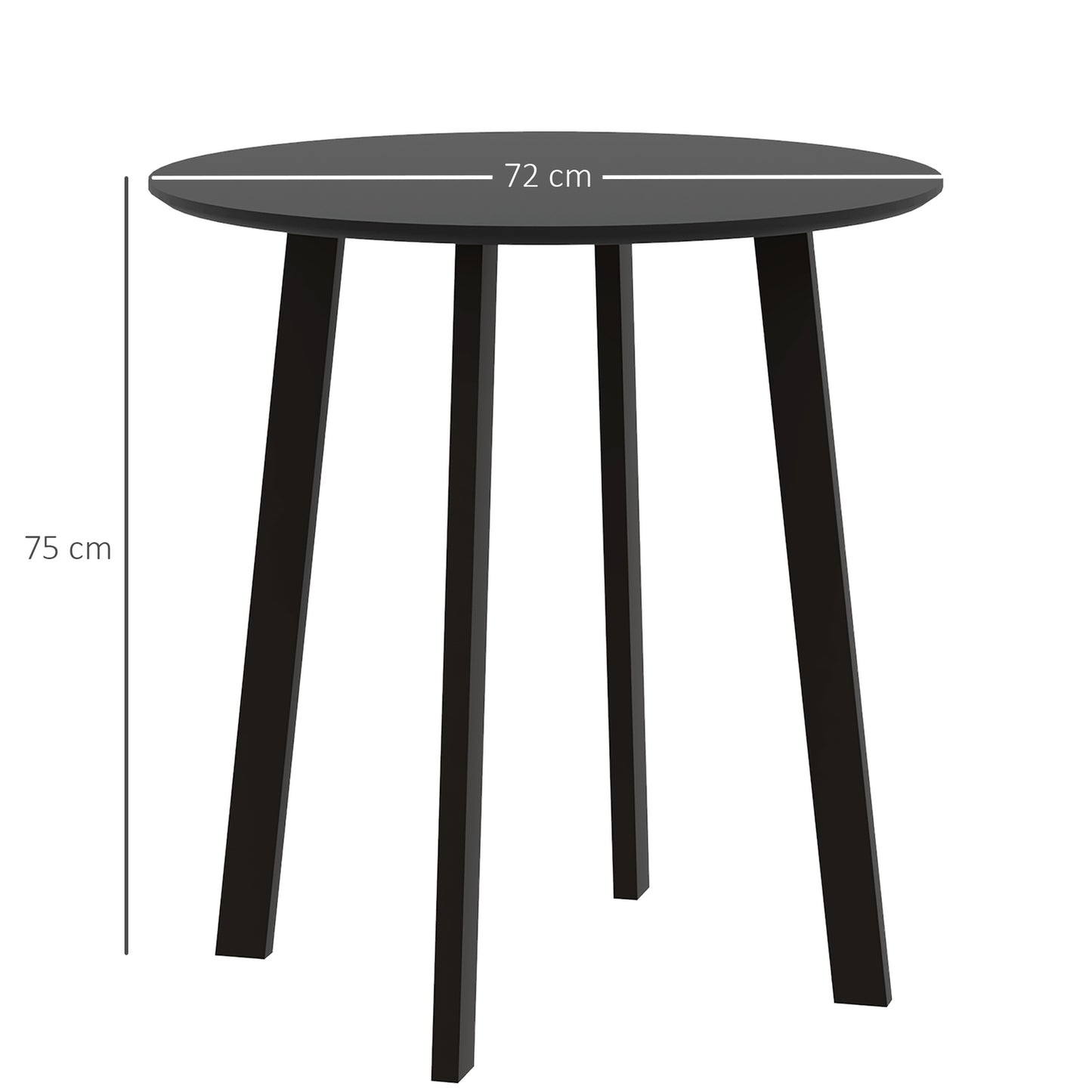 Round dining table - Modern black with slanted legs, 72cm