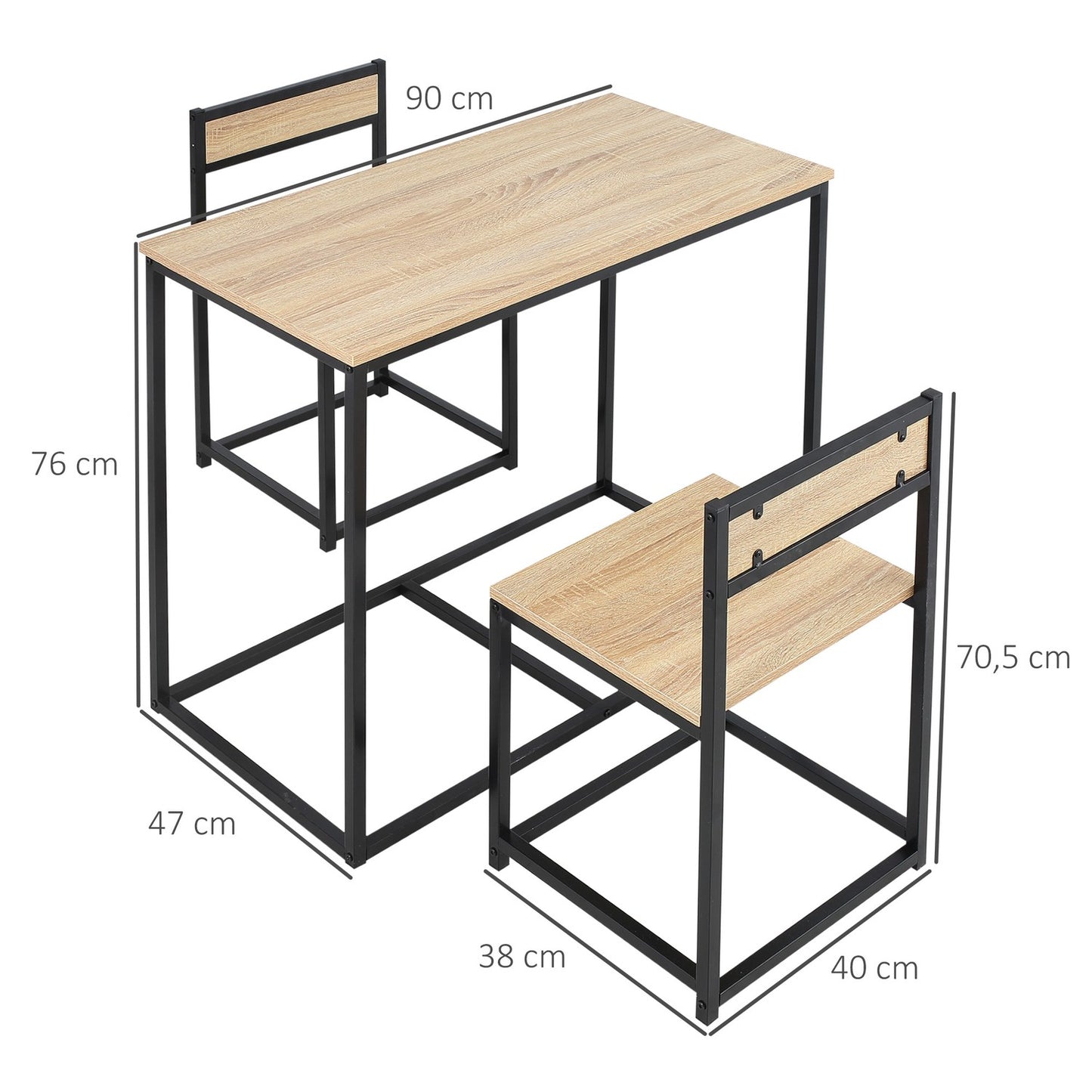 Oak Dining table set - 2 chairs, small space solution