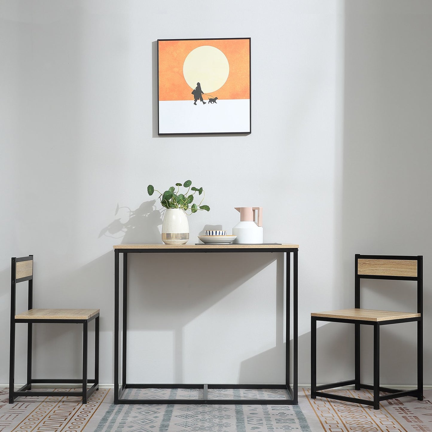Oak Dining table set - 2 chairs, small space solution