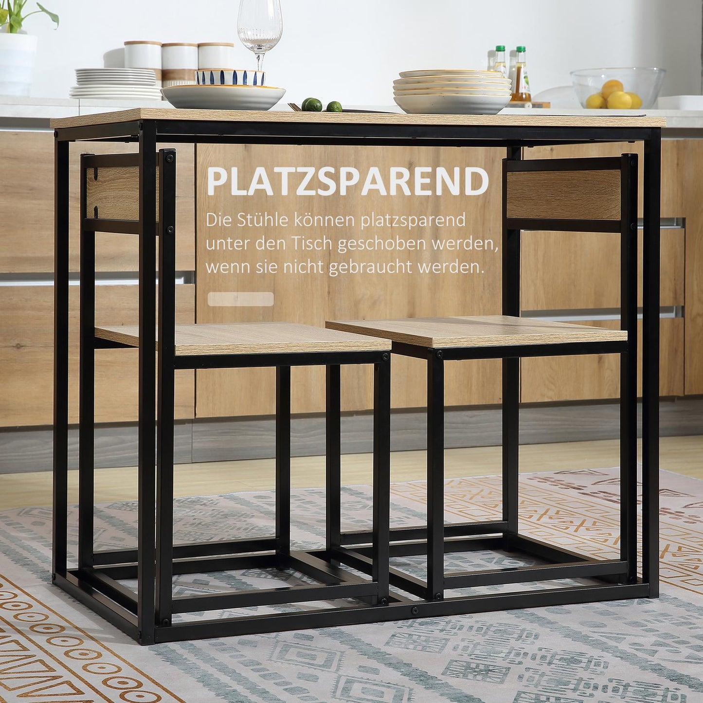 Oak Dining table set - 2 chairs, small space solution