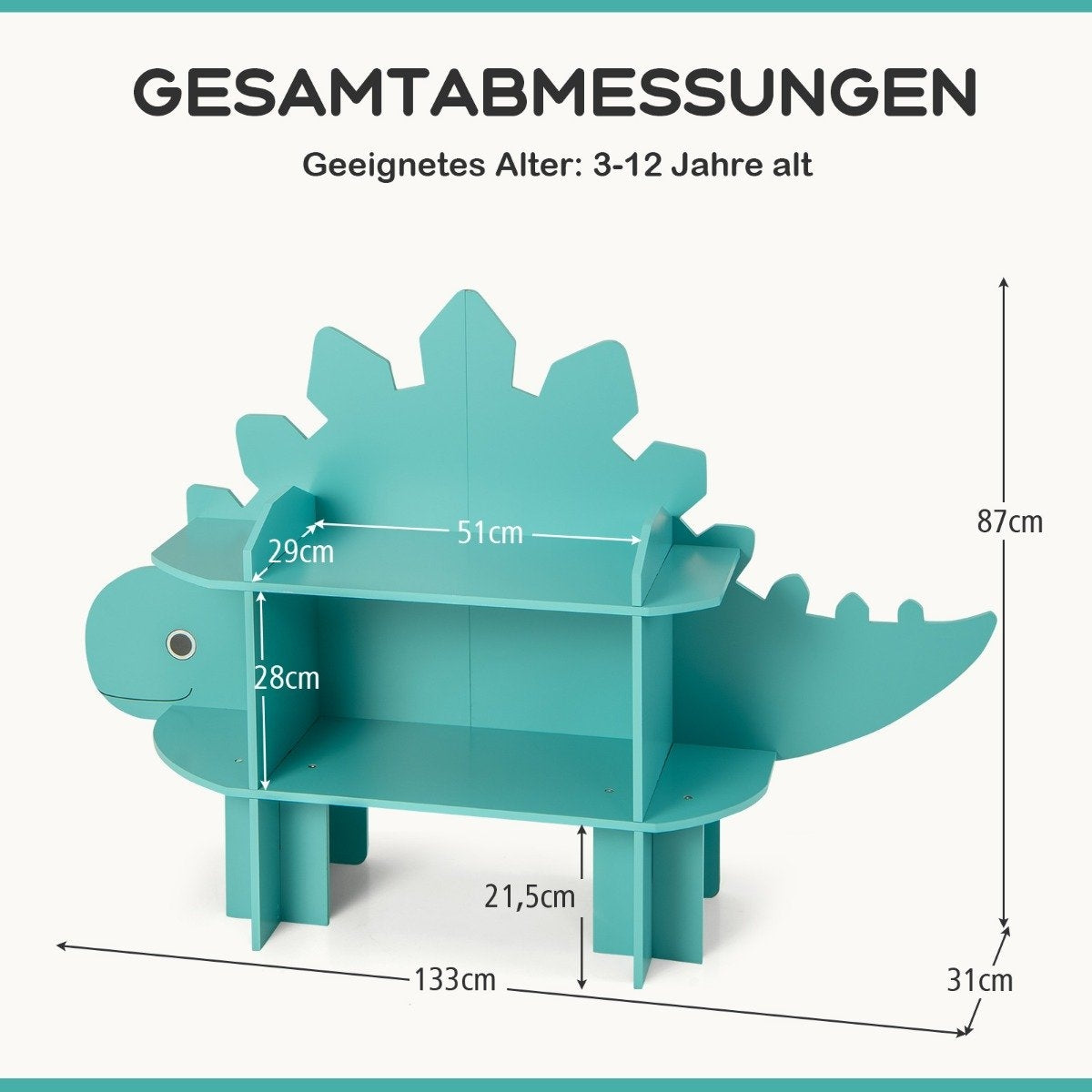 Dinosaur Bookshelf for Kids Toy Storage Organizer with Open Shelves