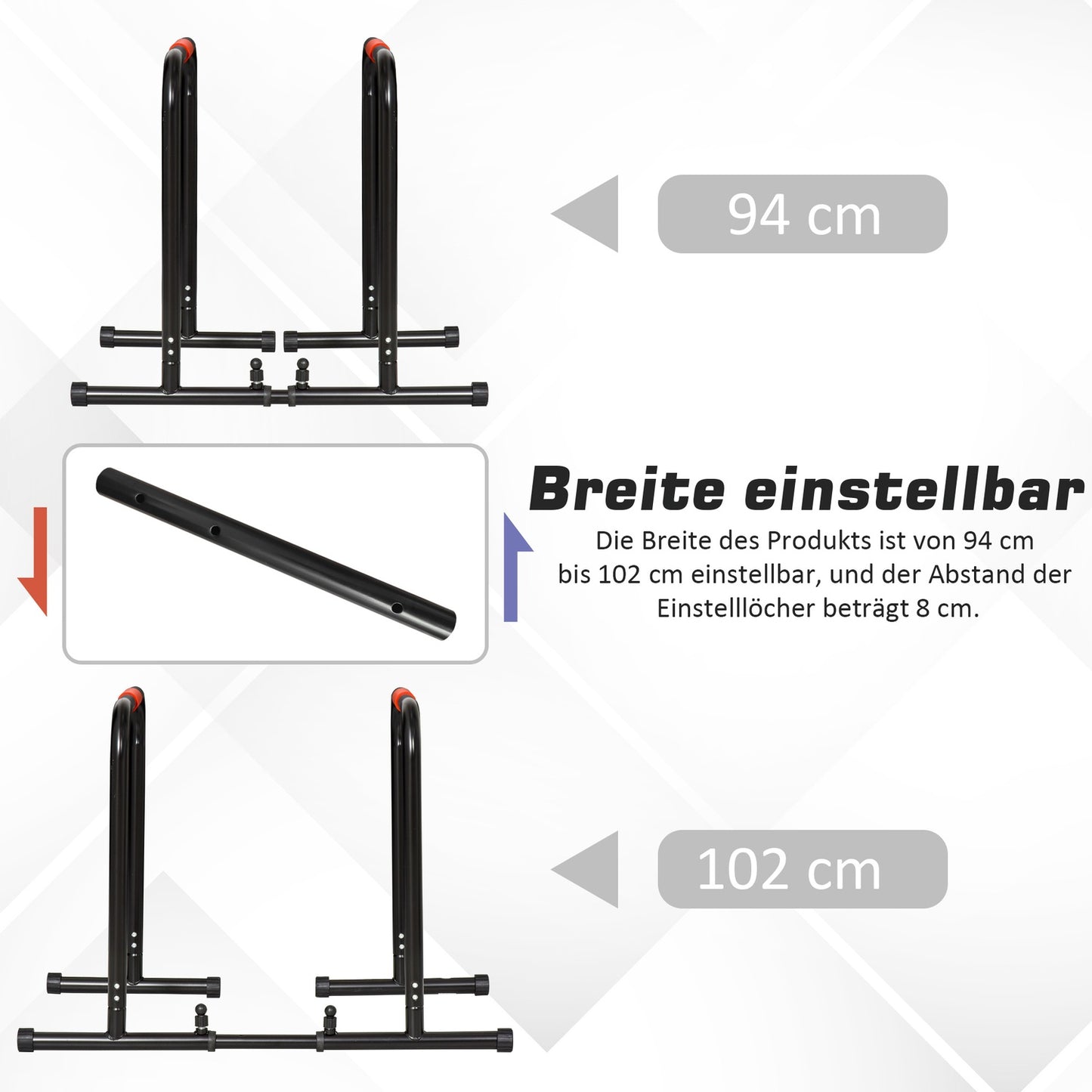 Adjustable black steel bar, push-up station 94/102x62x73 cm