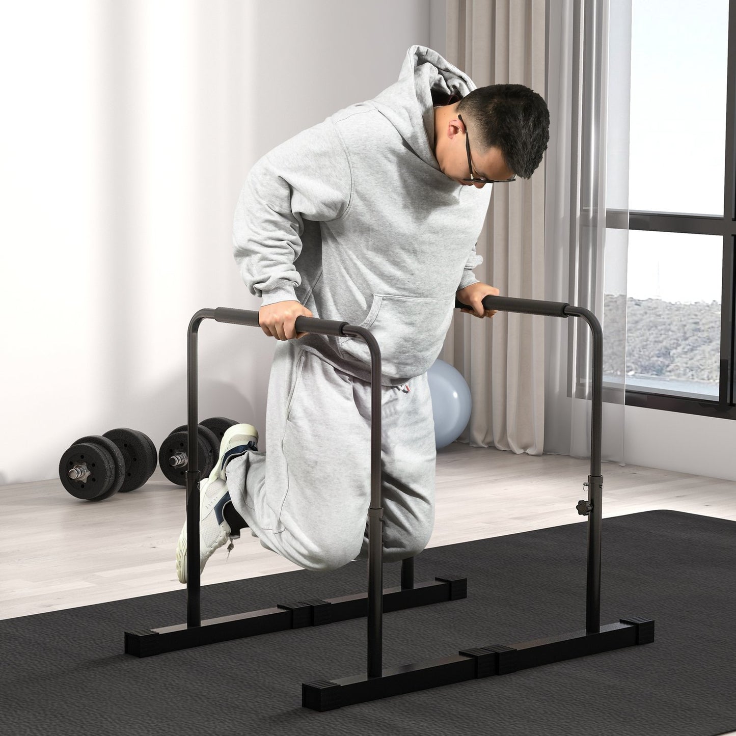 Adjustable steel bar - non-slip, 80-100 cm, black