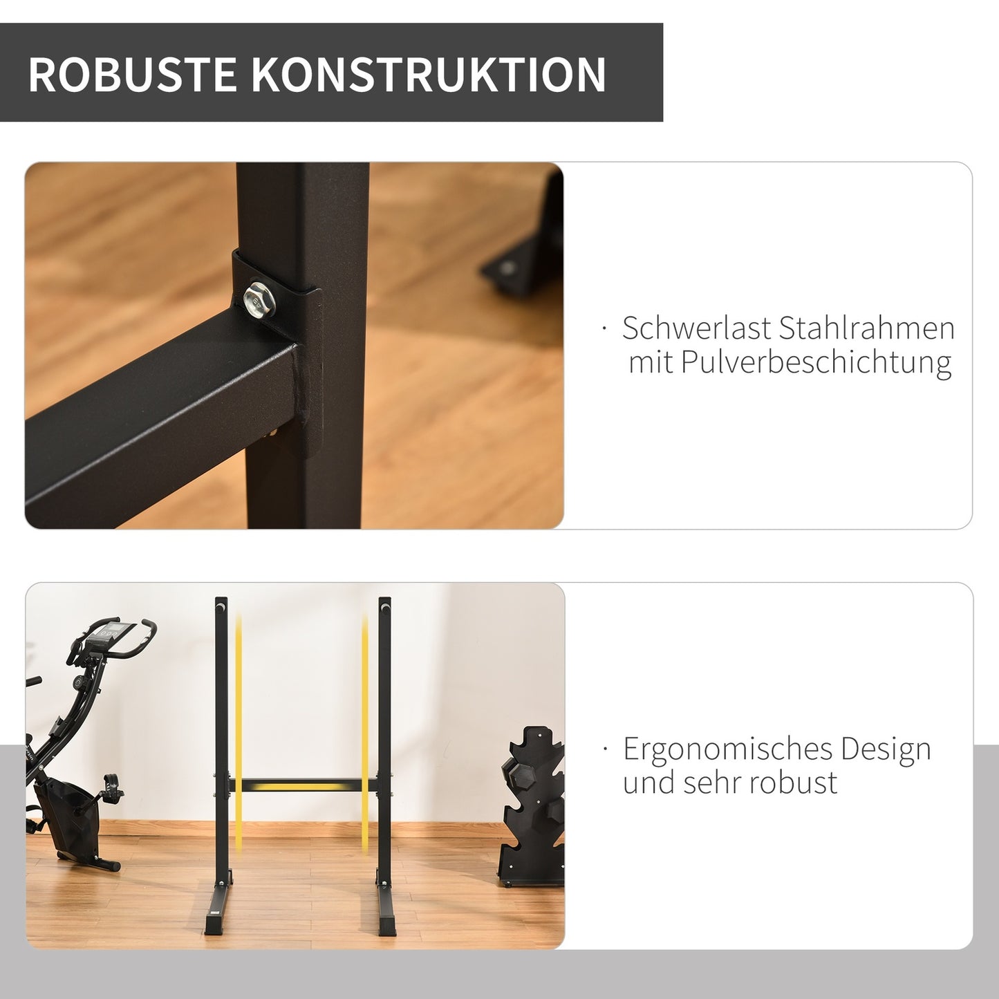 Dip station for abdominal and back training - steel, black, 104x70.5x122 cm