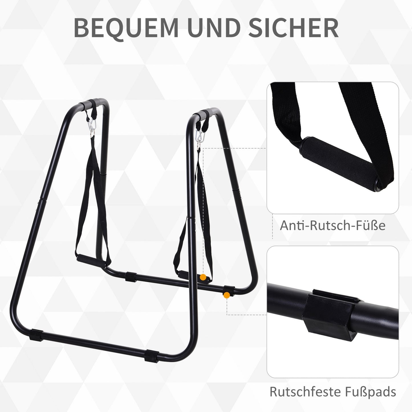 Dip stand with sling trainer, stable steel, black, 90x81x92.5 cm