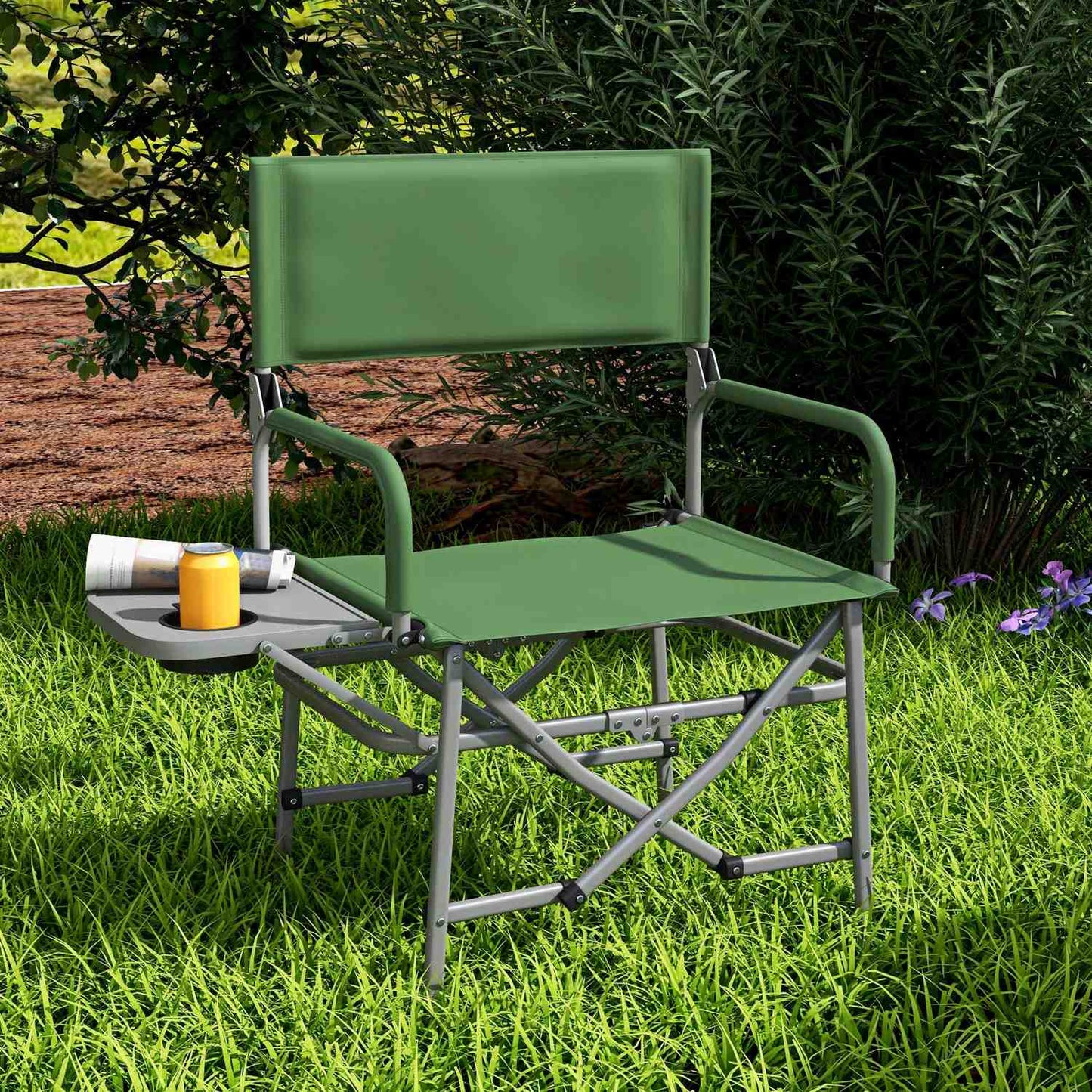Folding Director's Chair - Green Oxford with side table