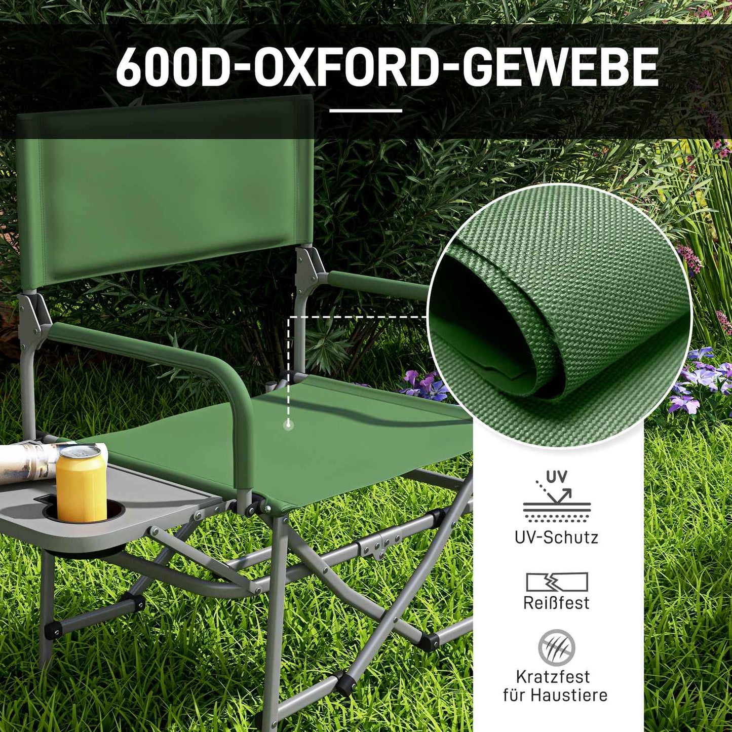 Folding Director's Chair - Green Oxford with side table