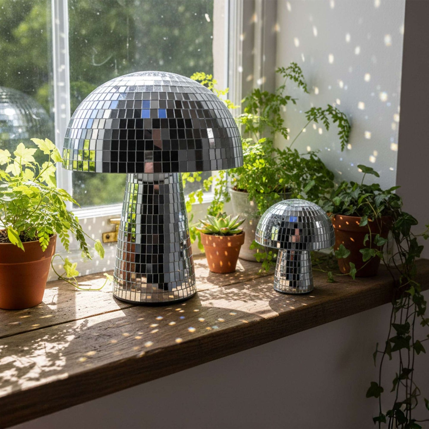Disco Mushroom Decor, Silver Finish, 2-Pack
