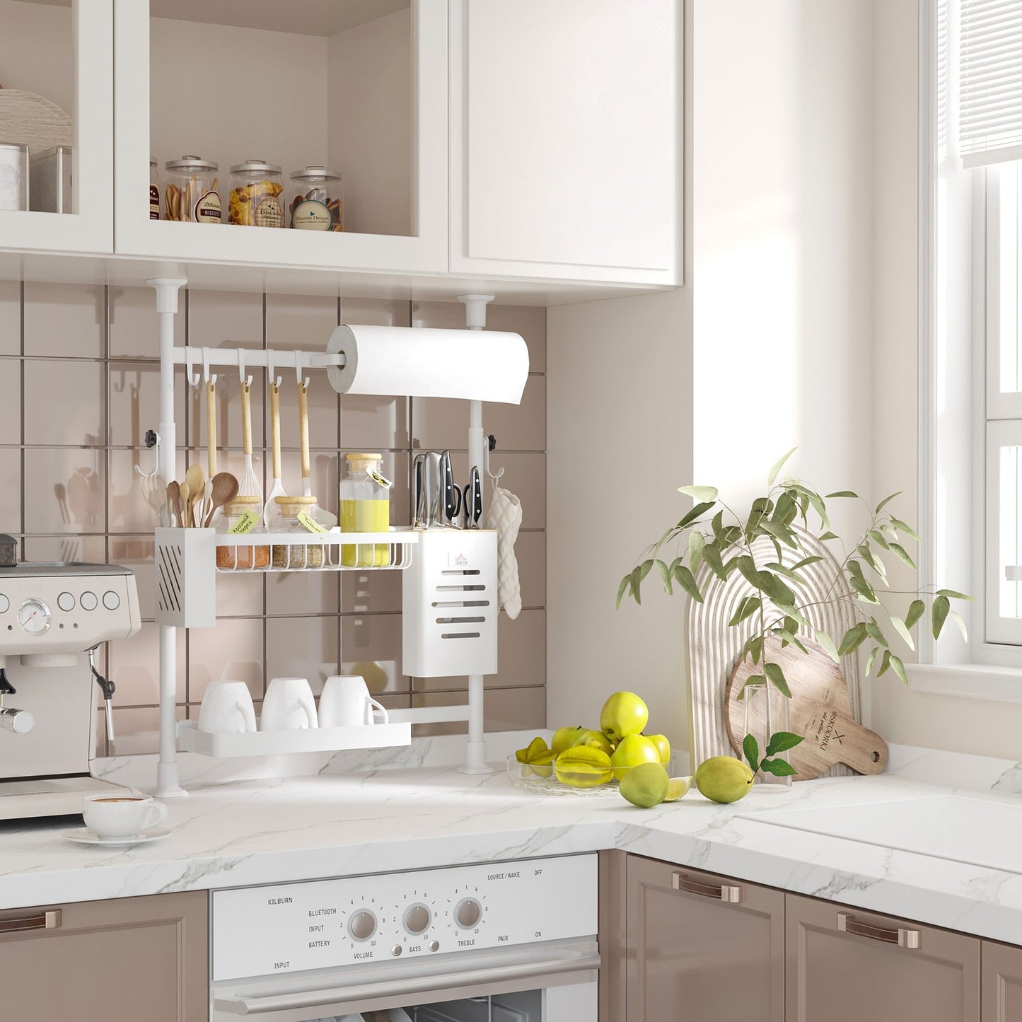 3-level adjustable dish rack with hooks and knife holder