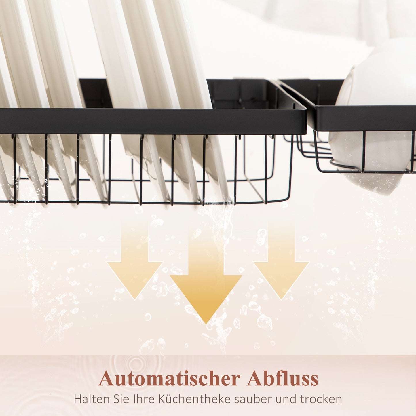 2-tier steel dish rack with hooks and tray, black