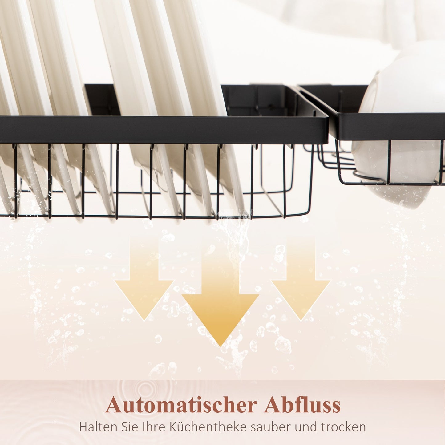 2-tier steel dish rack with hooks, 65 cm, black
