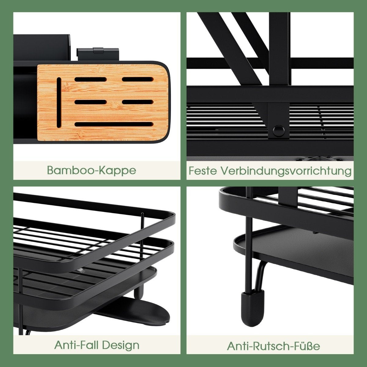Dish drainer 2-tier folding dish rack made of metal black