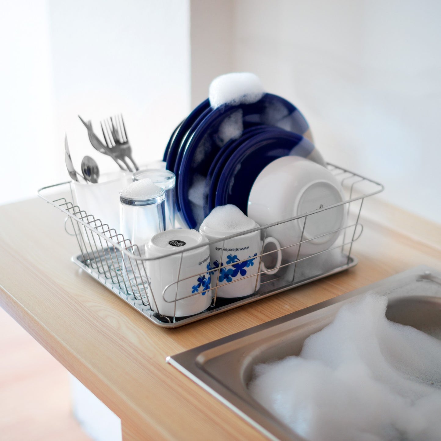 Dish rack with cutlery basket L