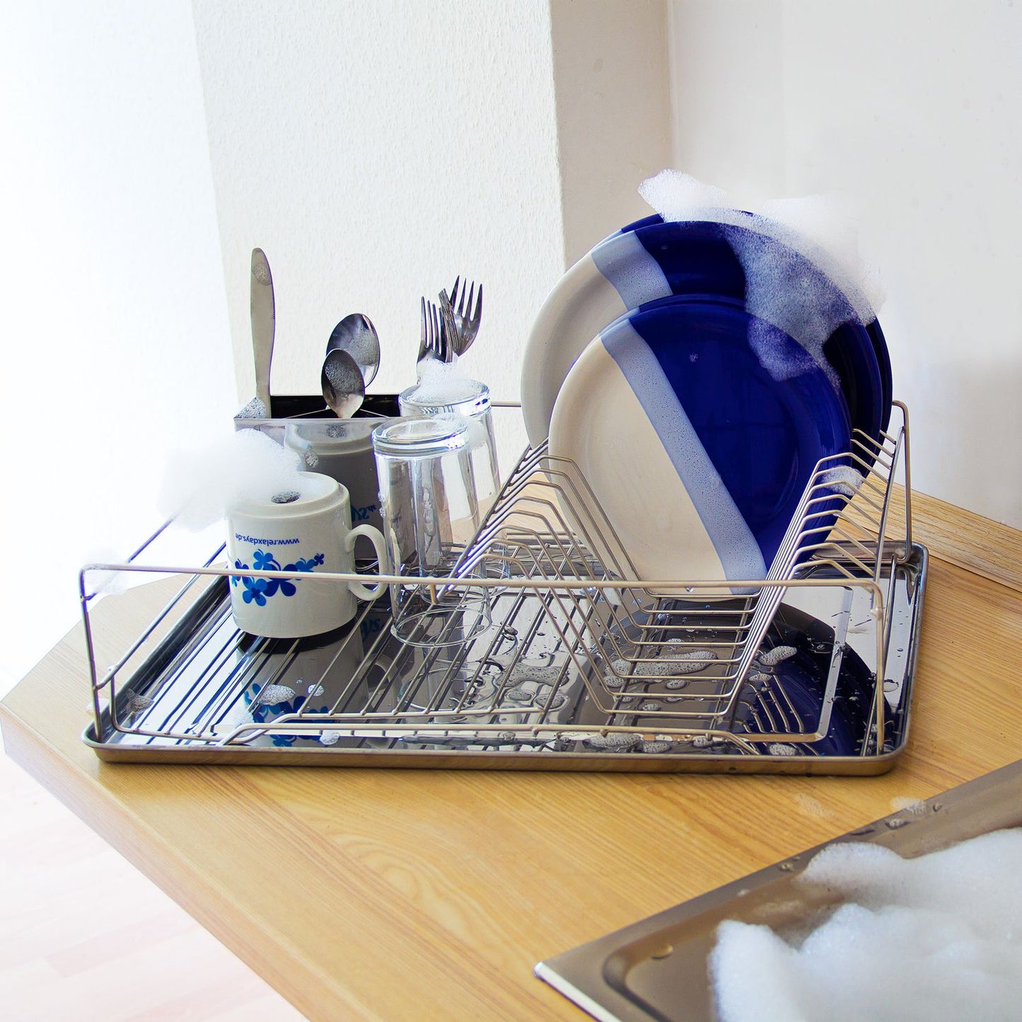 Dish rack with cutlery basket XL