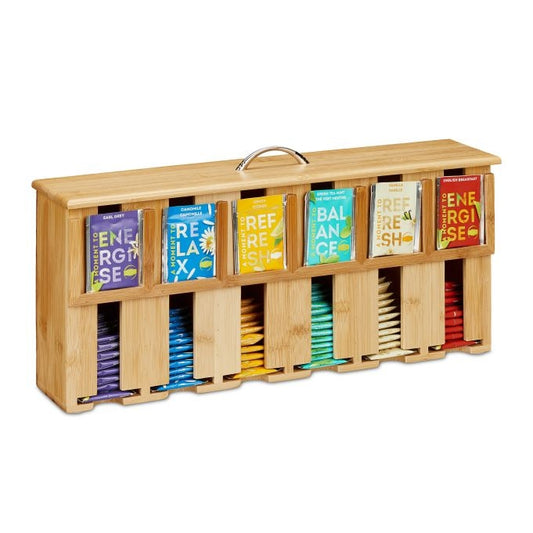 Dispenser for tea bags in bamboo with 6 compartments