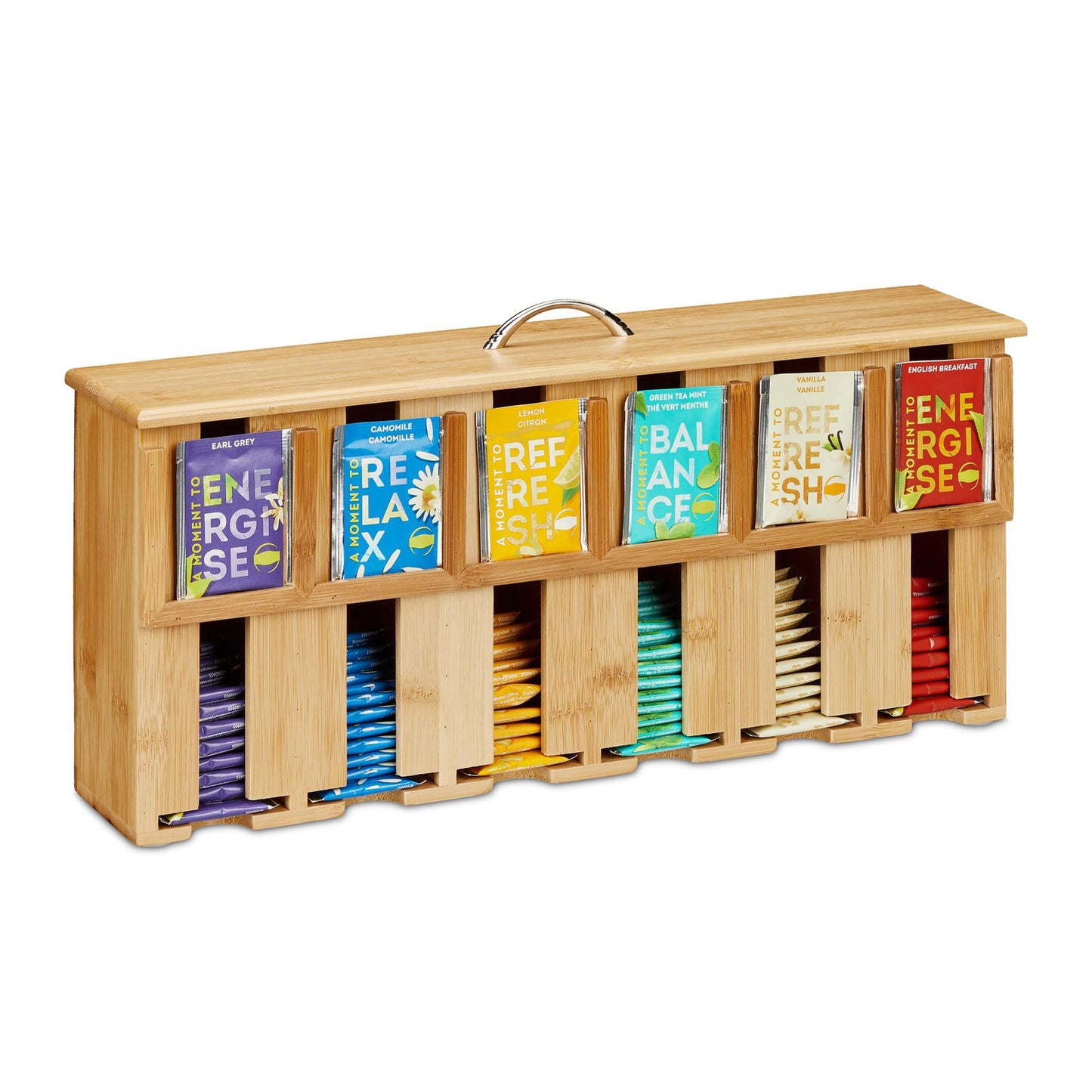 Dispenser for tea bags in bamboo with 6 compartments