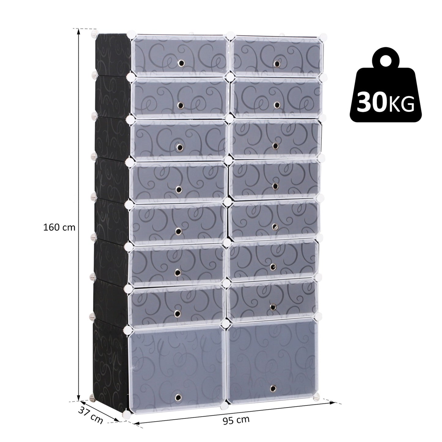 Modular shoe shelf wardrobe - 16 compartments, black/white